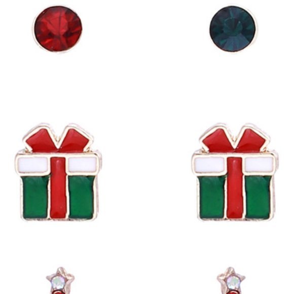 CRYSTAL AVENUE 3PC Stud Set Holiday Mini Multi Red Round Stone Earring Set - Picture 2 of 3